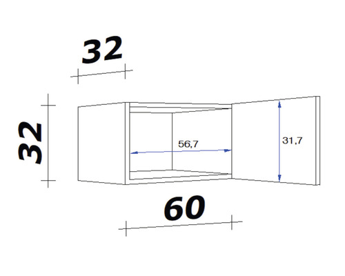 Technische tekening van een hangkast met afmetingen
