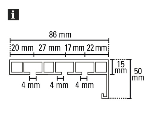 Technische tekening met afmetingen van een profiel