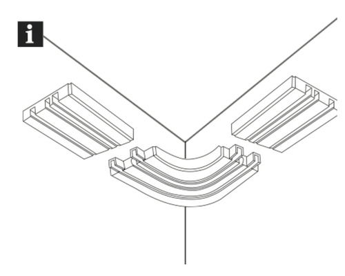 Illustratie van een hoekverbinding voor kabelkanalen