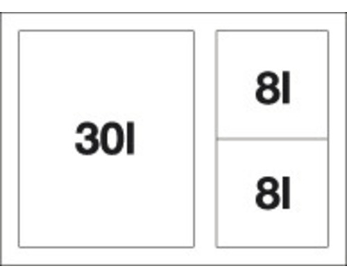 Afvalscheidingssysteem met een bak van 30 liter en twee bakken van 8 liter