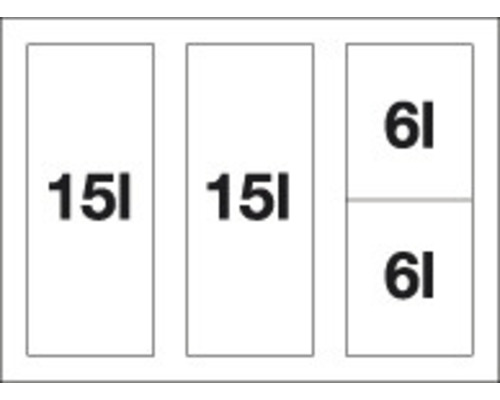 Overzicht van verschillende containergroottes: twee van 15 liter en twee van 6 liter