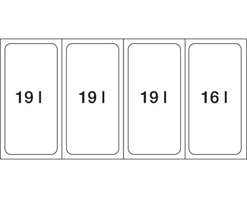 Vier bakken met een inhoud van 19 liter, 19 liter, 19 liter en 16 liter