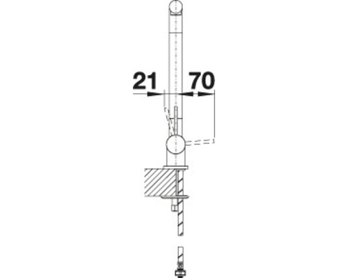 Technische tekening van een kraan met afmetingen