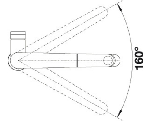 Diagram van een kraan met een zwenkbereik van 160 graden