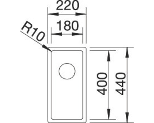 Technische tekening van een rechthoekige wastafel met afmetingen in millimeters