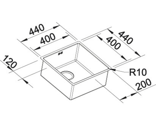 Spoelbak technische tekening met afmetingen