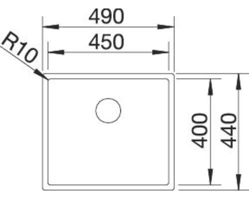 Tekening van een wastafel met de afmetingen 490, 450, 440 en 400.