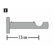 Schets van een gordijnroedesteun met een lengte van 7,5 cm.