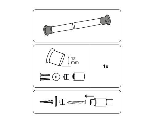 Afbeelding van een uitschuifbaar douchegordijn inclusief montage-instructies