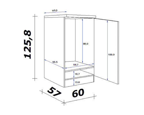 Afbeelding van een kast met afmetingen
