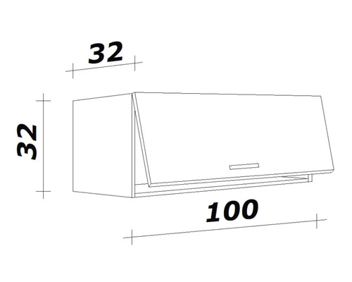 Technische tekening van een hangkast met de afmetingen 32, 32 en 100