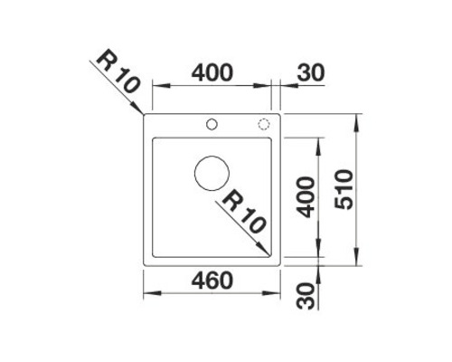 Technische tekening van een spoelbak met maatvoering