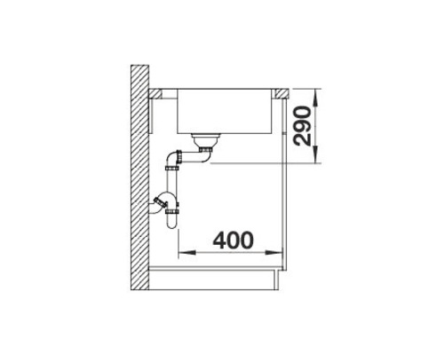 Technische tekening van een spoelbak met afmetingen 290 x 400 mm.