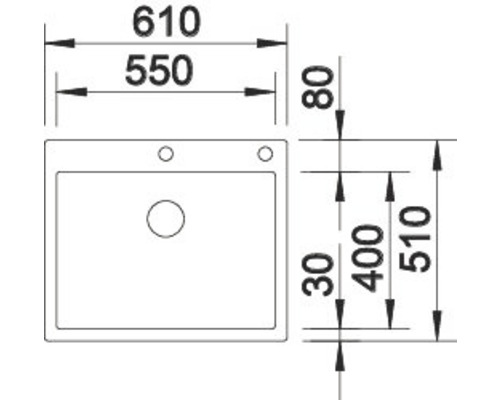 Technische tekening van een spoelbak met afmetingen