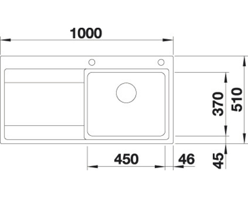 Tekening van een spoelbak met de afmetingen 1000 x 510 millimeter