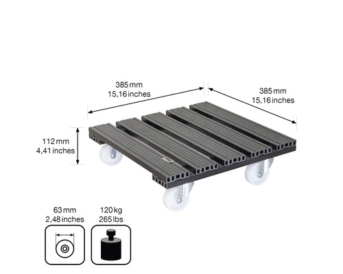 Rolplank met afmetingen en draagvermogen indicatie