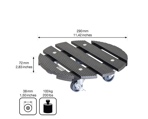 Plantenroller van hout met wielen, diameter 290 mm