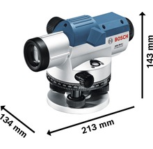 Bosch Logo GOL 20 G Professional waterpasinstrument met afmetingen 213 mm lengte, 134 mm breedte en 143 mm hoogte
