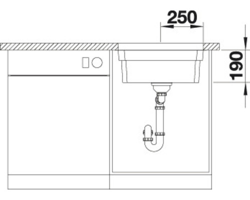 Technische tekening van een gootsteen met afmetingen