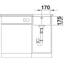 Schema van een spoelbak met de afmetingen 170 en 175.