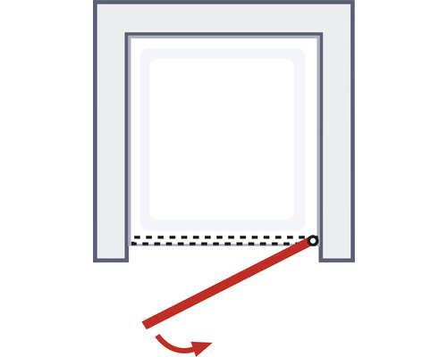 Illustratie van een rolluik met rode handgreep en pijl die de draaibeweging aangeeft