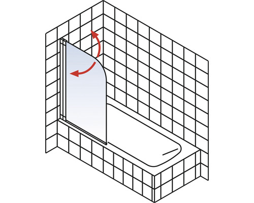 Bad met draaibare douchewand ter illustratie van de draaifunctie