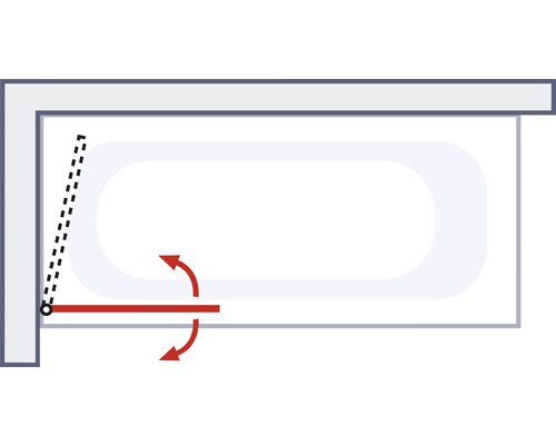 Schets van een badkraan voor de badkamer met draaibereik