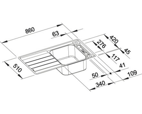 Spoelbak met afmetingen