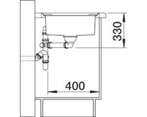 Technische tekening van een wastafel met afmetingen 330 en 400.