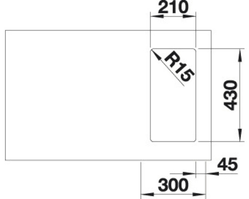 Technische tekening van een wastafel met afmetingen.