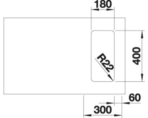 Technische tekening van een werkblad met de afmetingen 180, 400, 60 en 300