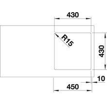 Technische tekening van een spoelbak met maatvoering
