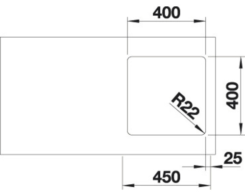 Technische tekening van een wastafel met maatvoering