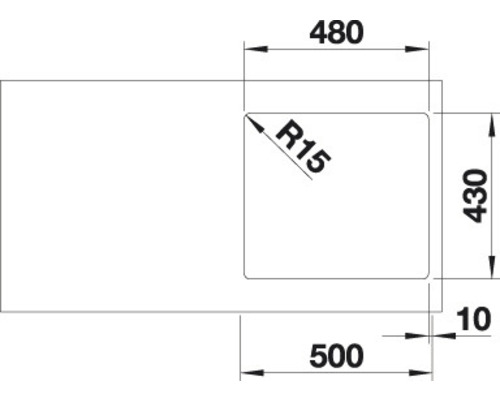 Technische tekening van een wasbak met de afmetingen 480, 430, 500 en 10.