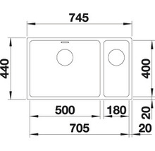 BLANCO Spoelbak Andano 500/180-U RVS 44x74,5 cm