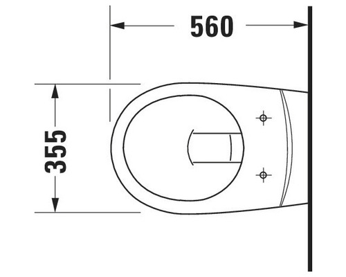 Technische tekening van een wandcloset met maatvoering 560 en 355.