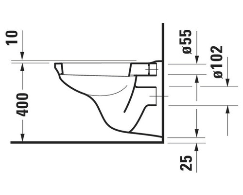 Technische tekening van een wandcloset met maataanduidingen