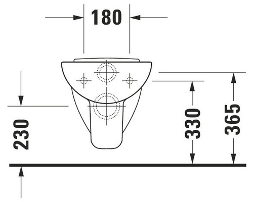 Technische tekening van een wandcloset met afmetingen