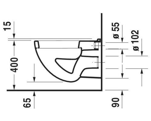 Technische tekening van een wandcloset met maatvoering