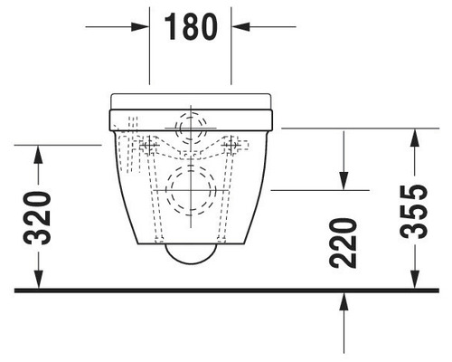 Technische tekening van een wandcloset met afmetingen