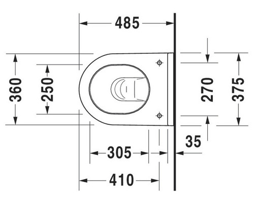 Technische tekening van een wandcloset met maataanduidingen