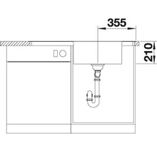 Technische tekening van een spoelbakonderkast met afmetingen