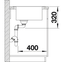 Technische tekening van een wastafel met afmetingen