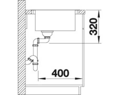 Technische tekening van een wastafel met afmetingen