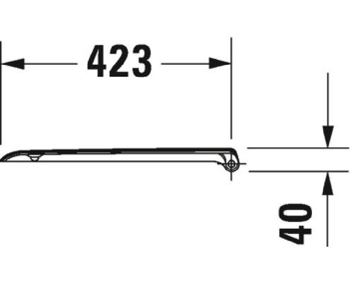 Technische tekening van een toiletdeksel met de afmetingen 423 bij 40 millimeter