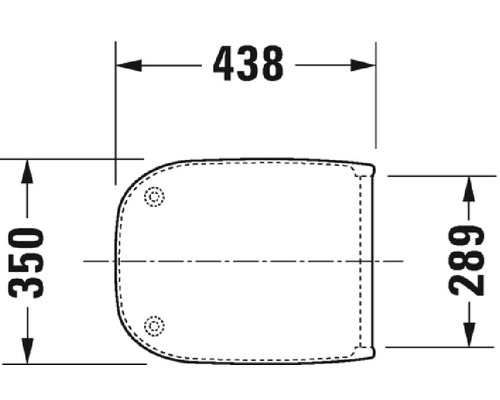 Technische tekening van een toiletbril met afmetingen.