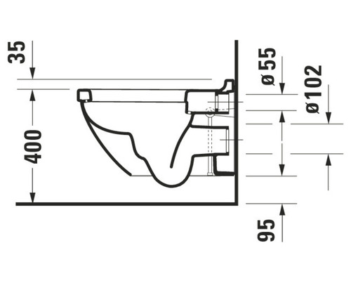 Technische tekening van een wandcloset met maatvoering.