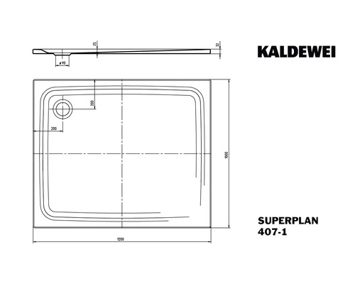 Kaldewei Superplan douchebak schets met afmetingen