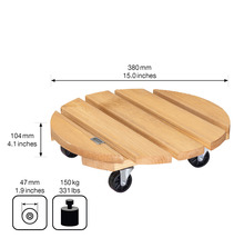 Ronde plantenroller van hout met afmetingen en draagvermogen