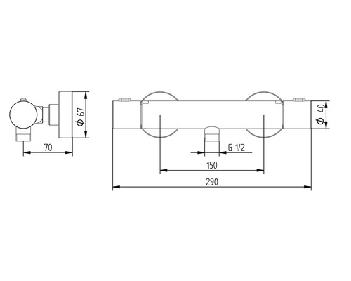 Technische tekening van een kraan met afmetingen